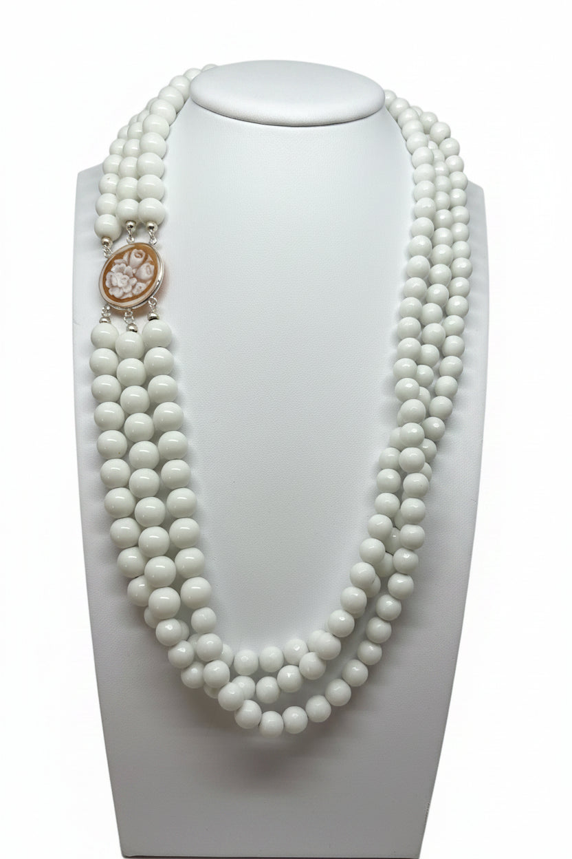 Collana in Cammeo e Agata incisione Fiore