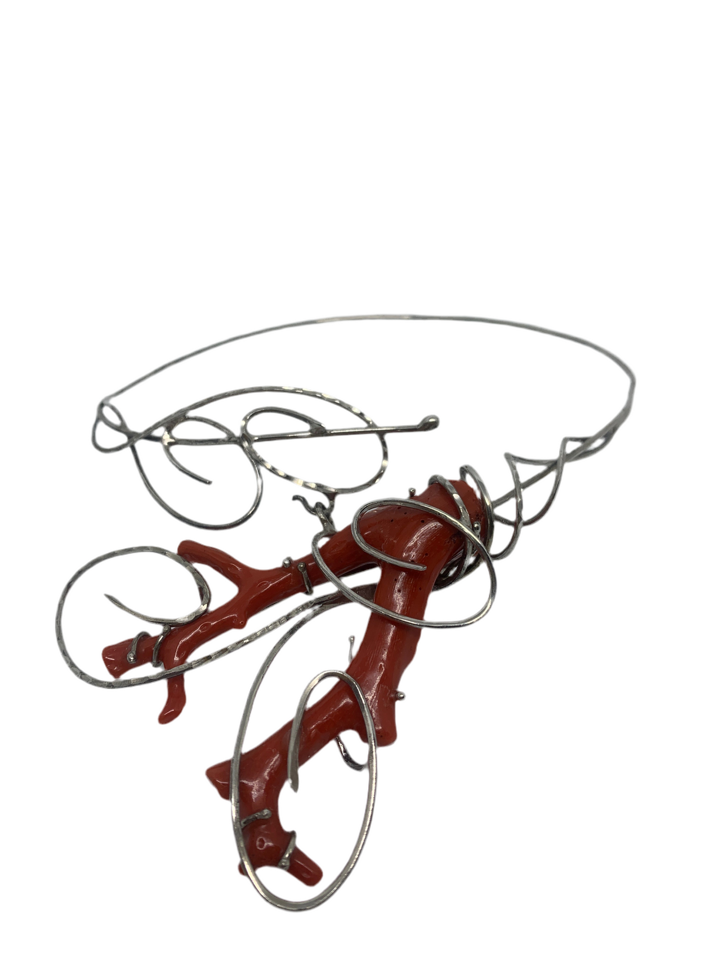 Collana in Ramo di Corallo e Argento Lavorato