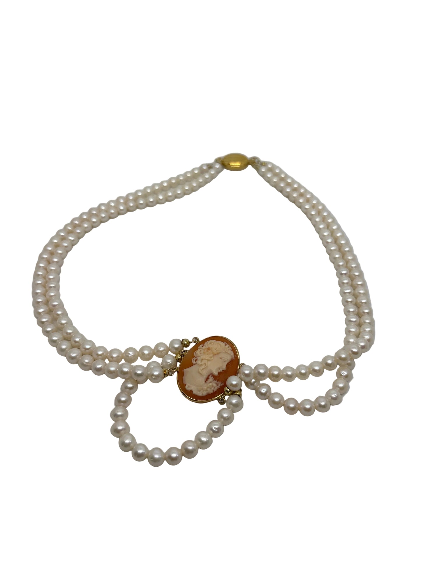 Collana in Perle e Cammeo incisione "Profilo di Donna"