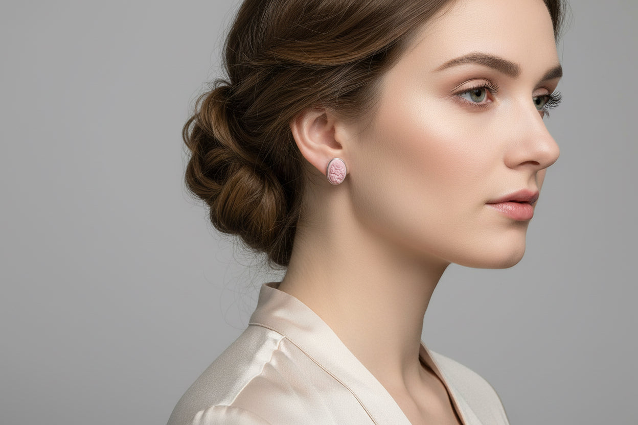 Orecchini in Cammeo Artistico incisione "Fiori"