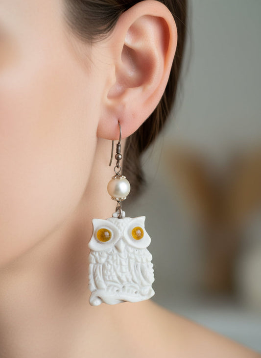 Orecchini in Cammeo incisione "Gufo"