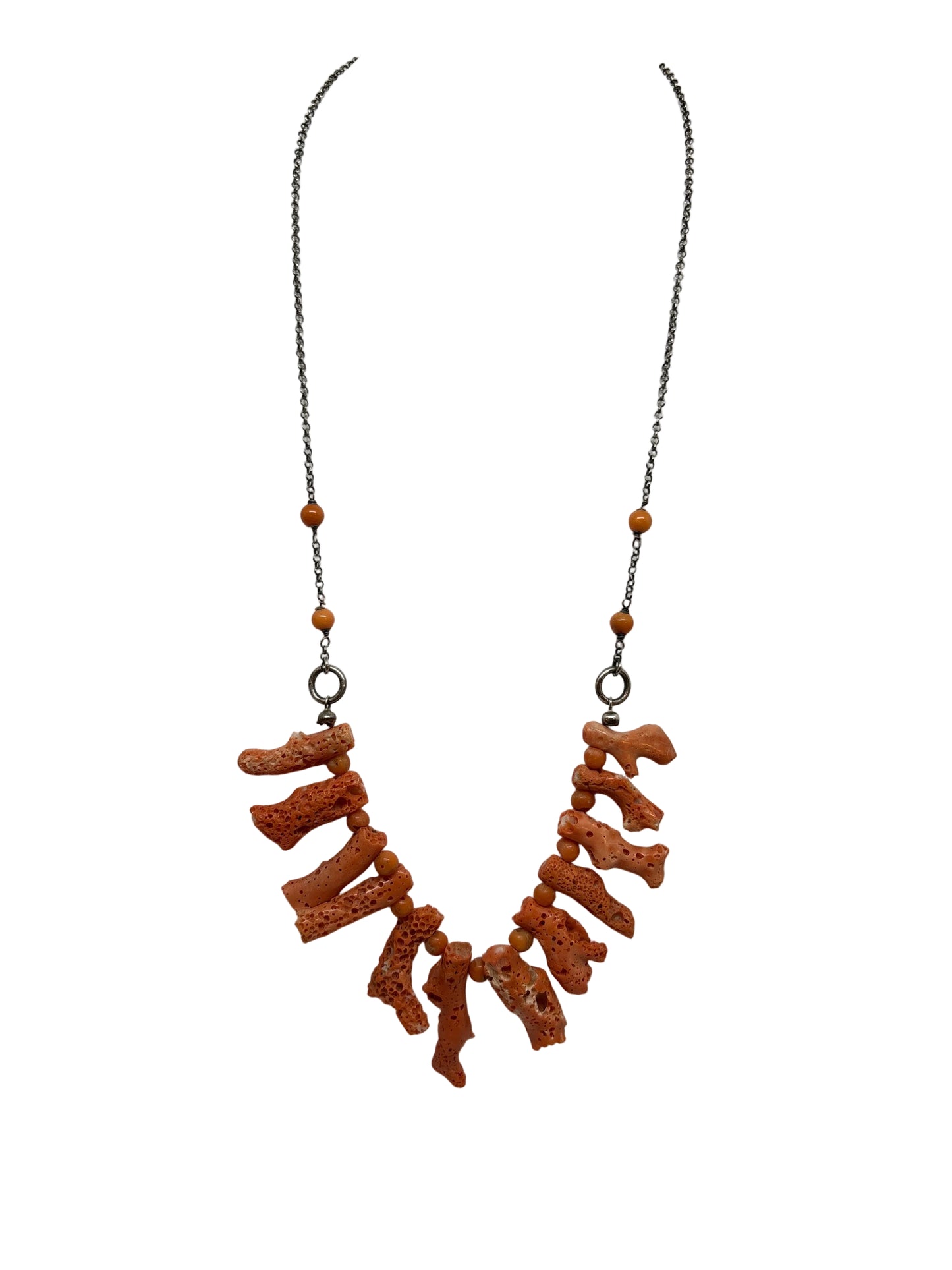 Collana in Argento e Frangioni di Corallo Grezzo
