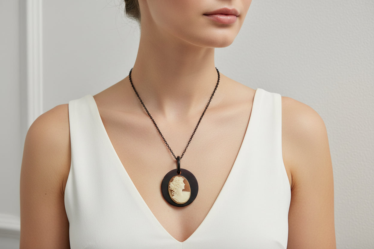 Pendente in Pinna Nobilis con Cammeo incisione "Profilo di Donna"