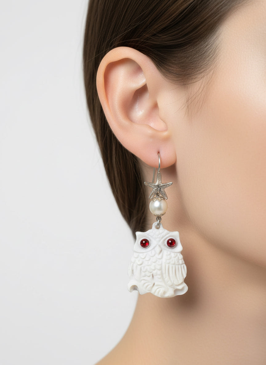 Orecchini in Cammeo incisione "Gufo"