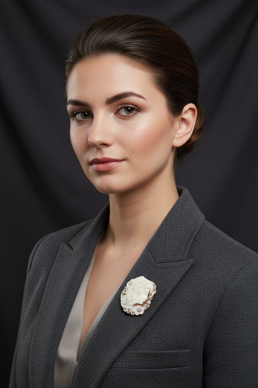 Cammeo Nudo incisione Donna con Copricapo Floreale