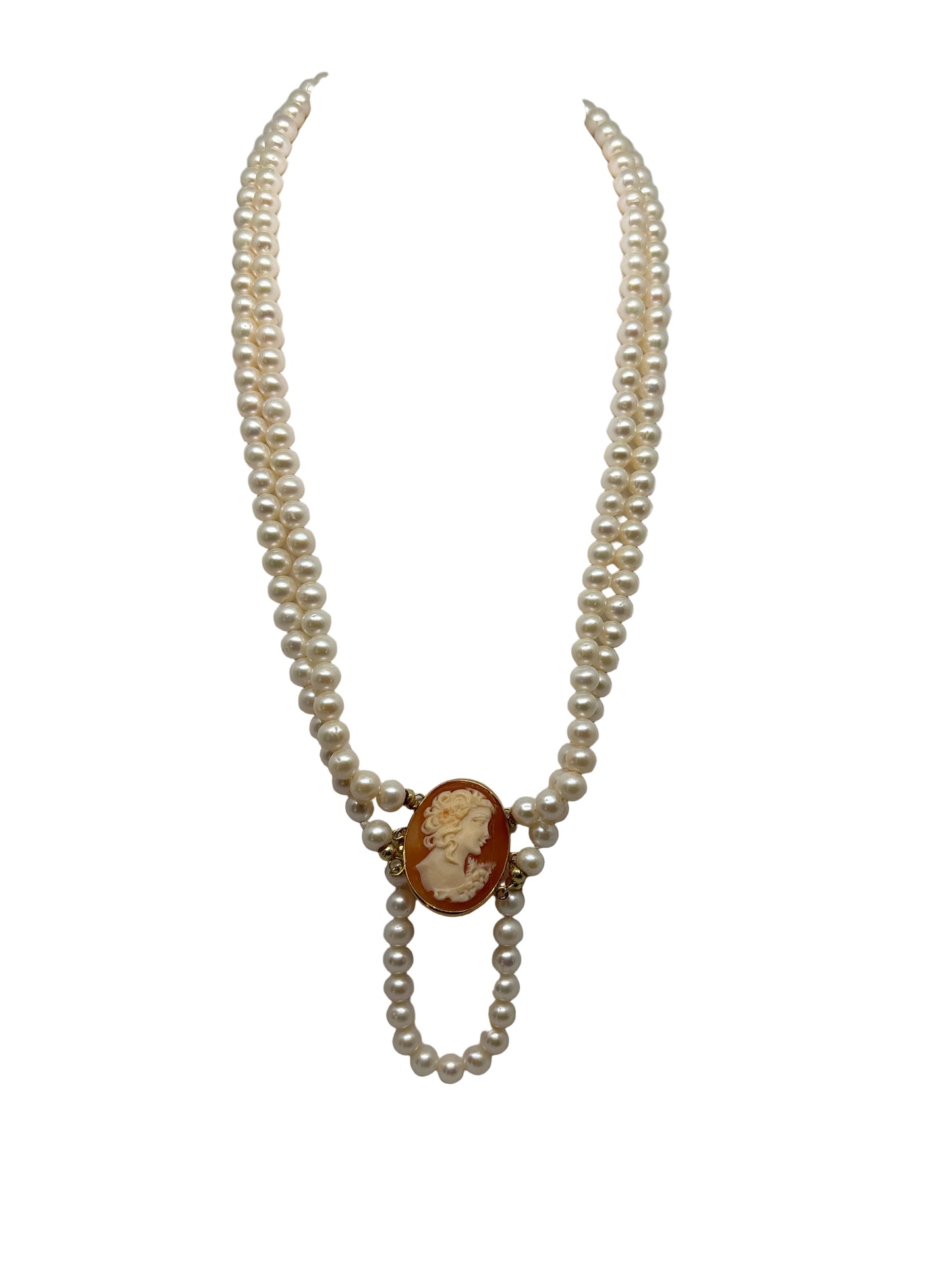 Collana in Perle e Cammeo incisione "Profilo di Donna"