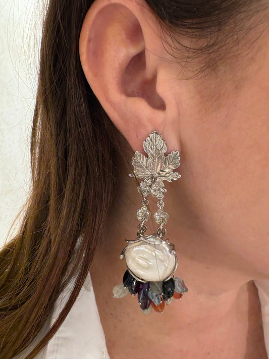 Orecchini con Perle e Pietre Colorate