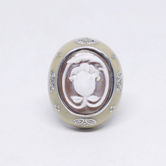 Italian Cameo Ring Embossed Flower Cameo