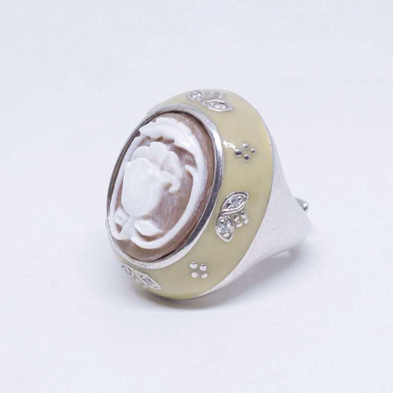 Italian Cameo Ring Embossed Flower Cameo