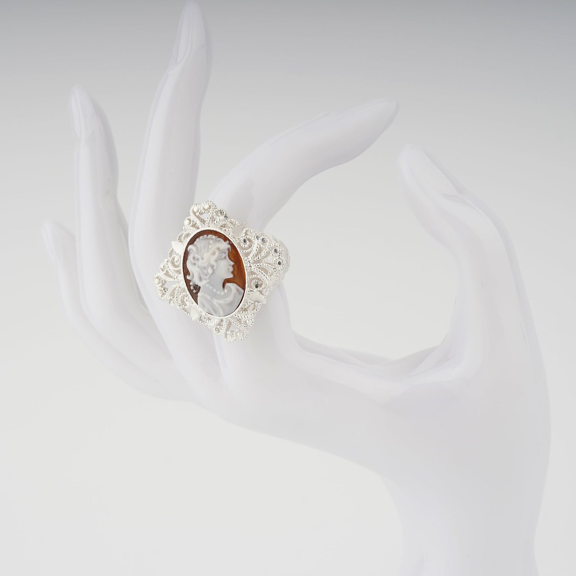 Anello-Anne-Cammeo-Profilo Donna-Rodio-Bianco