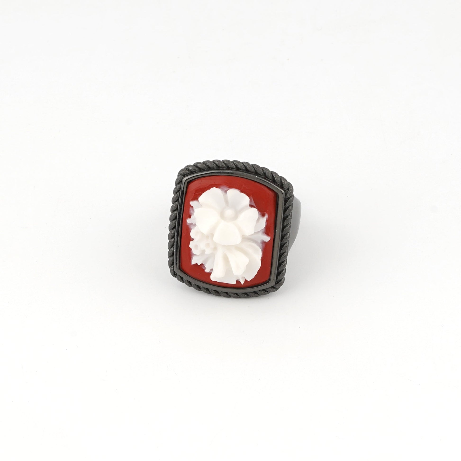 Anello-Cameo-Italiano-Raffaello-Cammeo-Bouquet-Rodio-Nero-