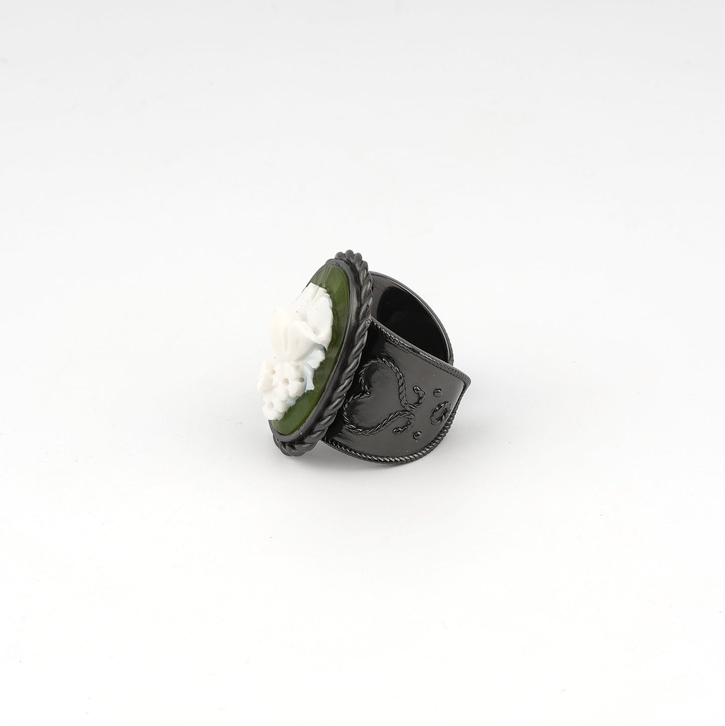 Anello-Cameo-Italiano-Raffaello-Cammeo-Bouquet-Rodio-Nero