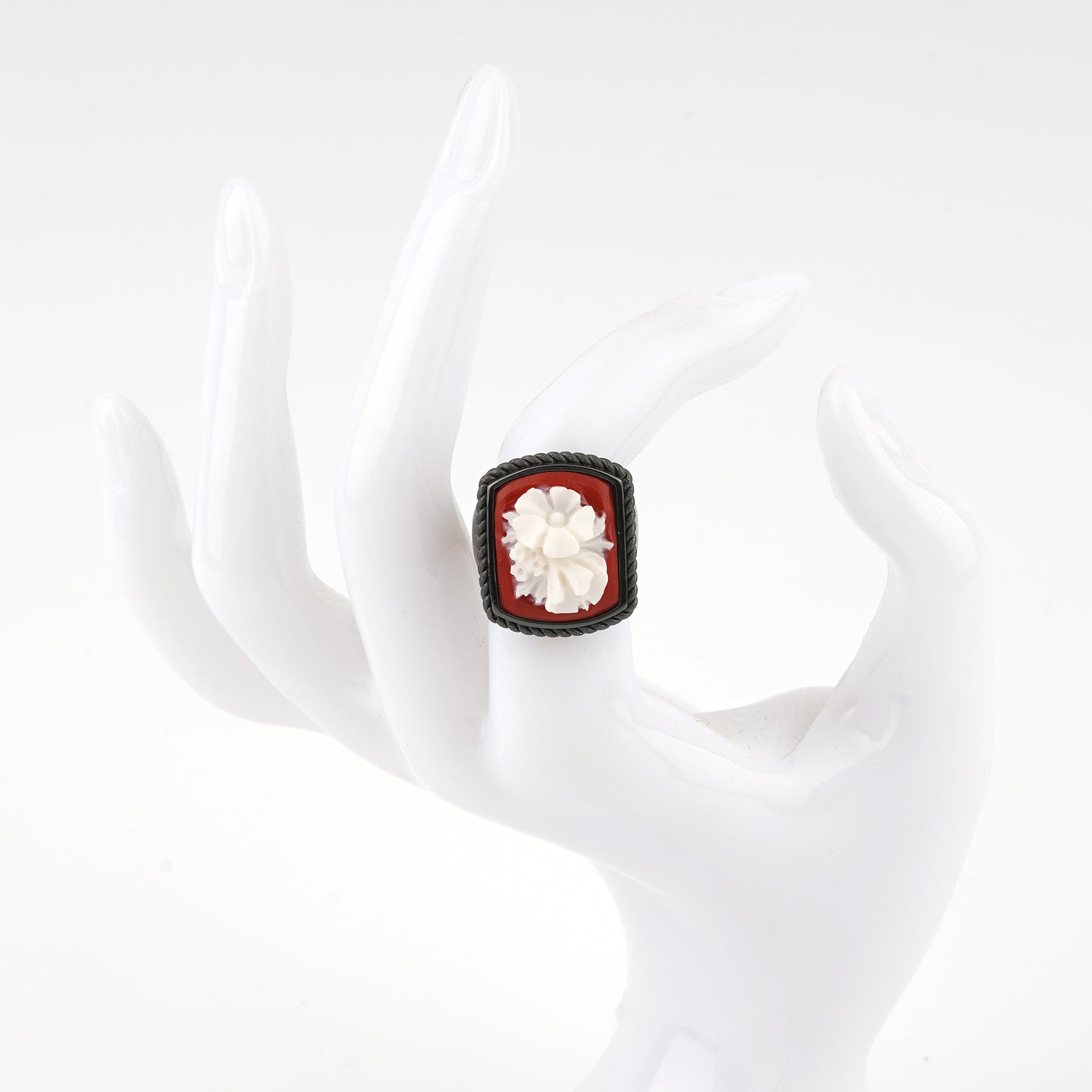 Anello-Cameo-Italiano-Raffaello-Cammeo-Bouquet-Rodio-Nero-