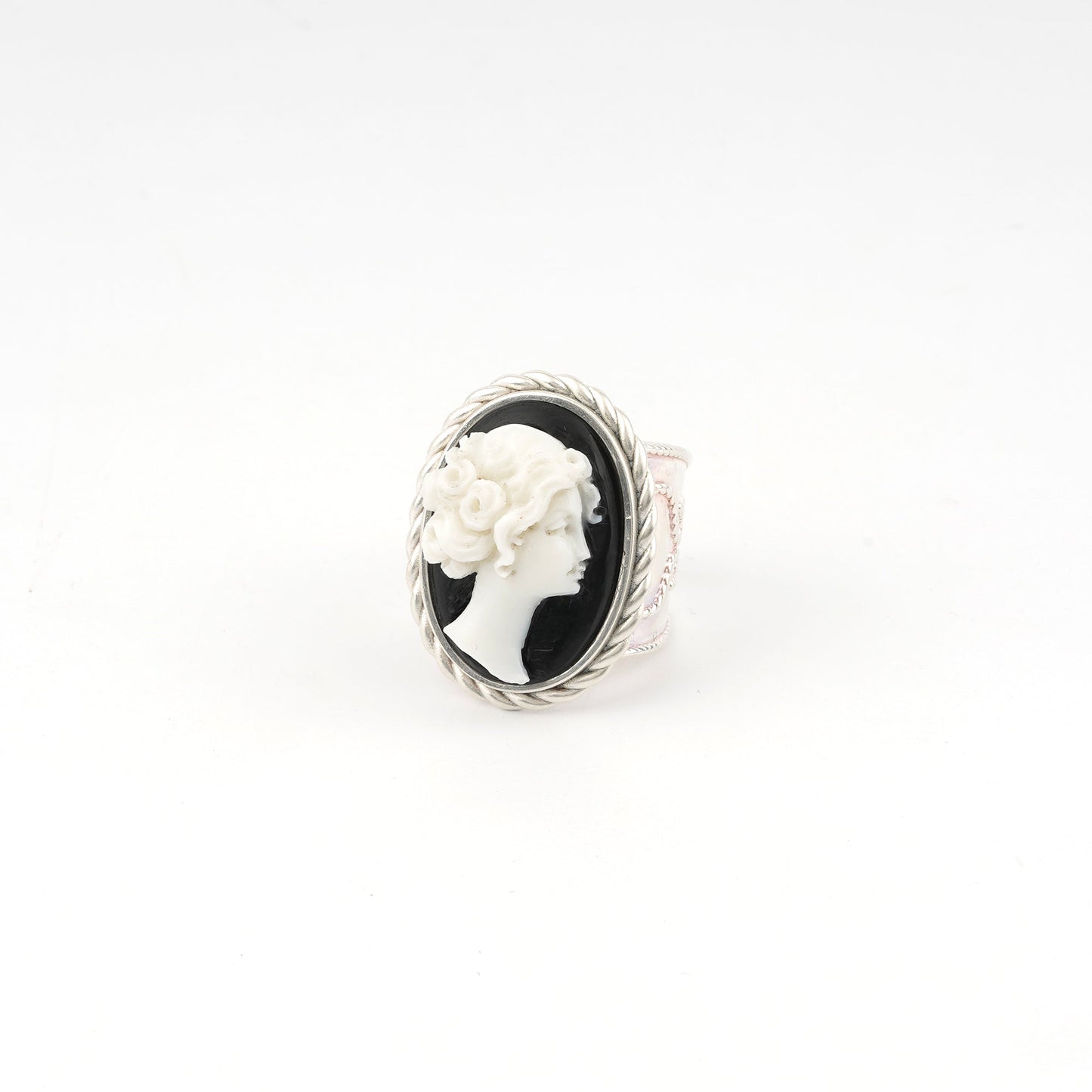 Anello-Cameo-Italiano-Raffaello-Cammeo-Profilo-Donna-Rodio-Bianco