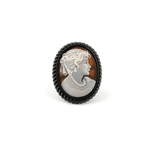 Anello-Cameo-Italiano-Raffaello-Cammeo-Profilo-Donna-Rodio-Nero