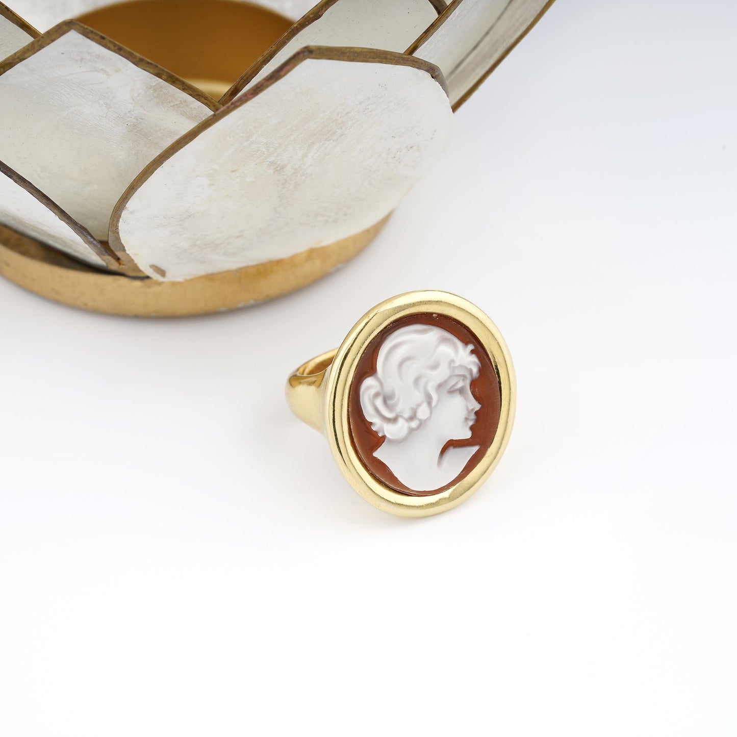 Anello-Cameo-Italiano-Romantica-Il-Piccolo-Museo-del-Cammeo-Profilo-Donna