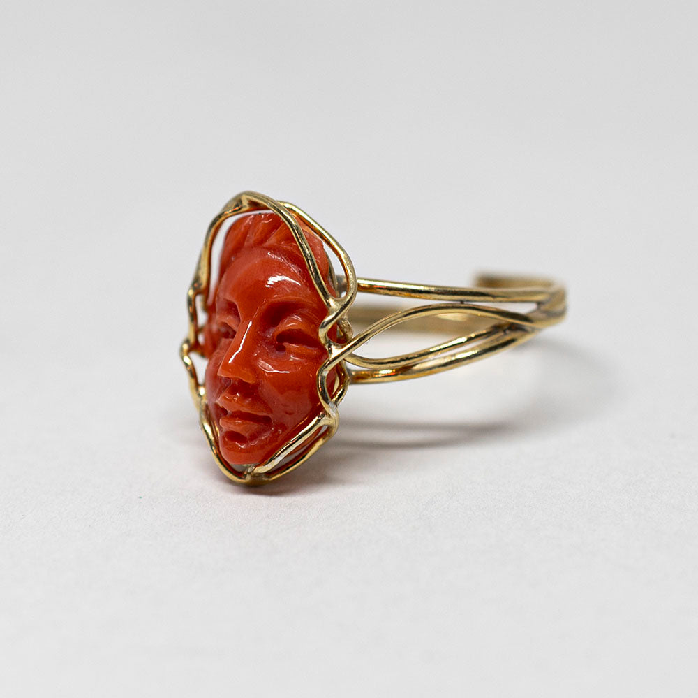 Coral Cameo Face Prospect Ring