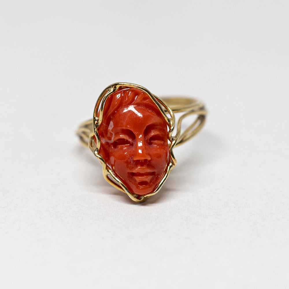 Coral Cameo Face Prospect Ring