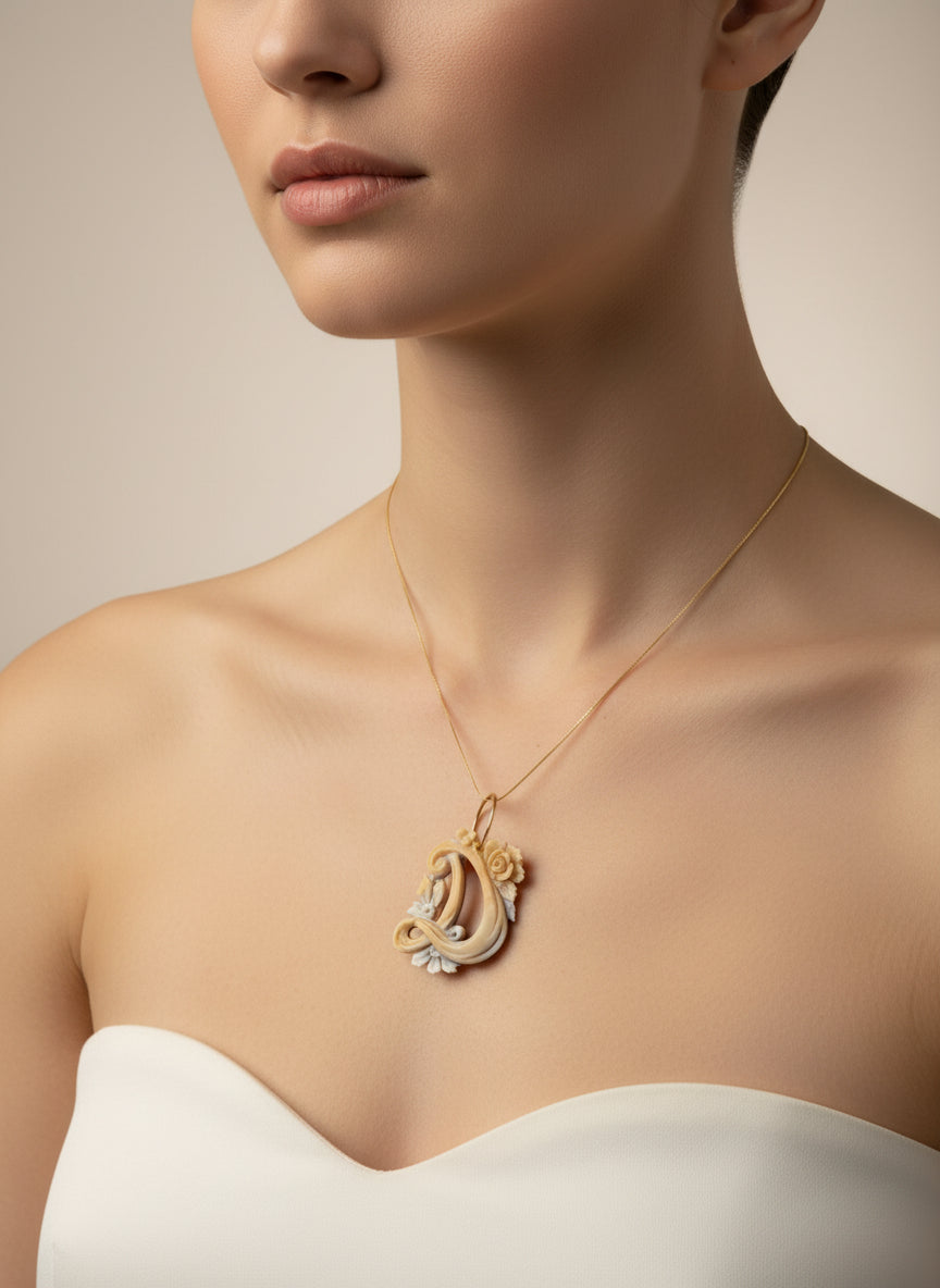 Pendente in Cammeo incisione "Lettere" D