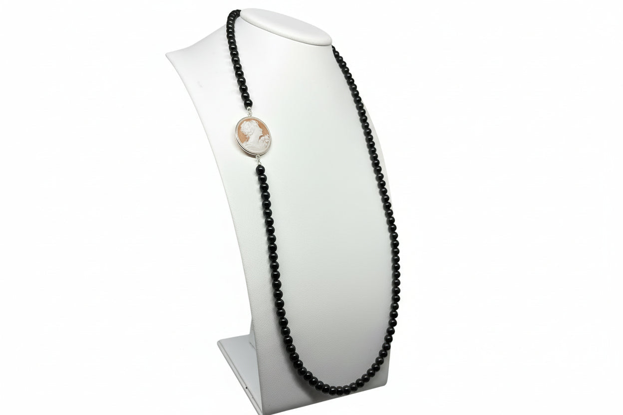Collana in Agata e Cammeo incisione "Profilo di Donna"
