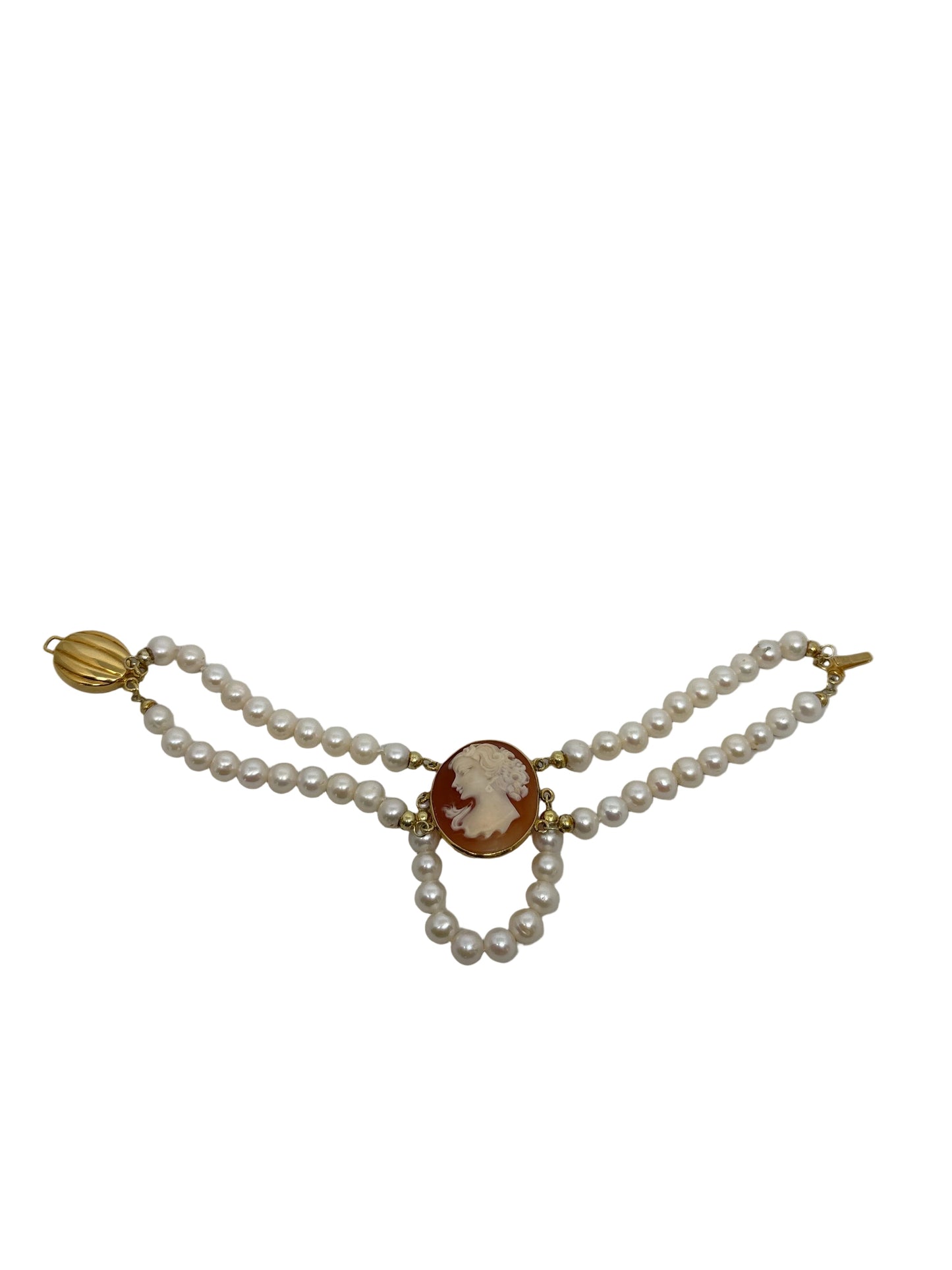 Bracciale in Perle e Cammeo incisione "Profilo di Donna"