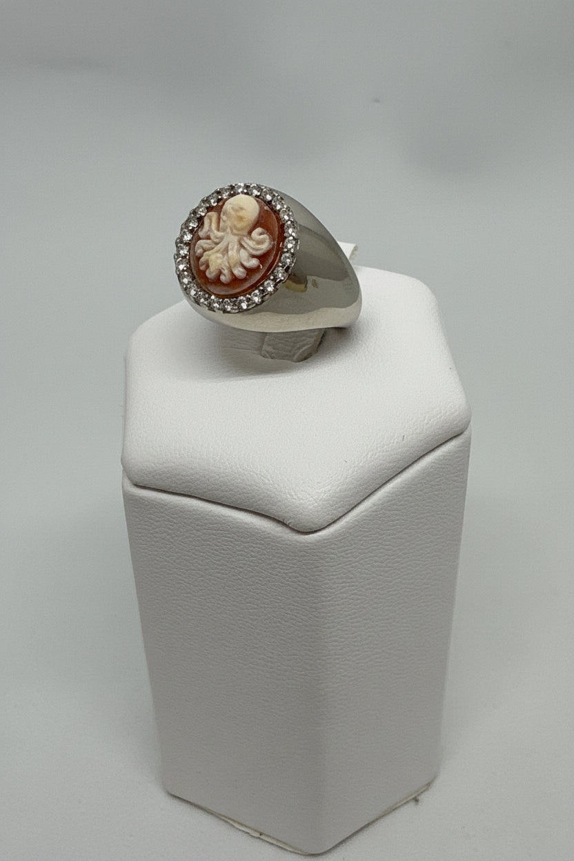Anello in Cammeo Artistico incisione "Polpo"