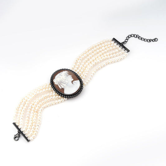 Bracciale-Cameo-Italiano-Raffaello-Cammeo-Profilo-Donna-Rodio-Nero