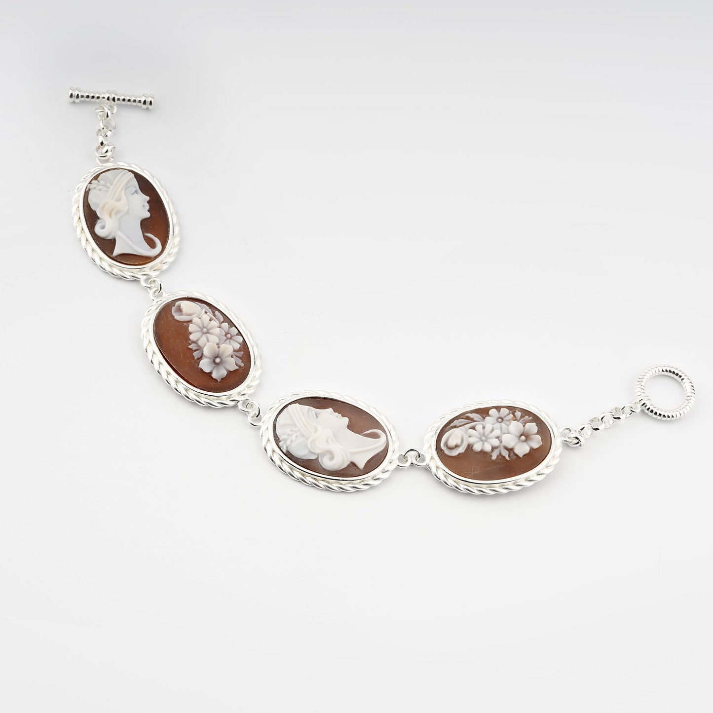 Bracciale Cameo Italiano Raffaello Cammeo Profilo Donna con Fiori