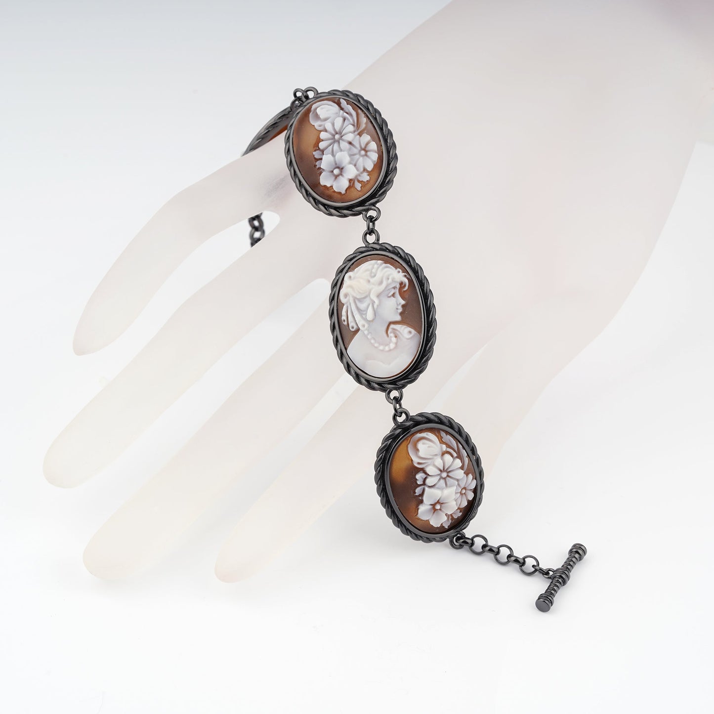 Bracciale Cameo Italiano Raffaello Cammeo Profilo Donna con Fiori