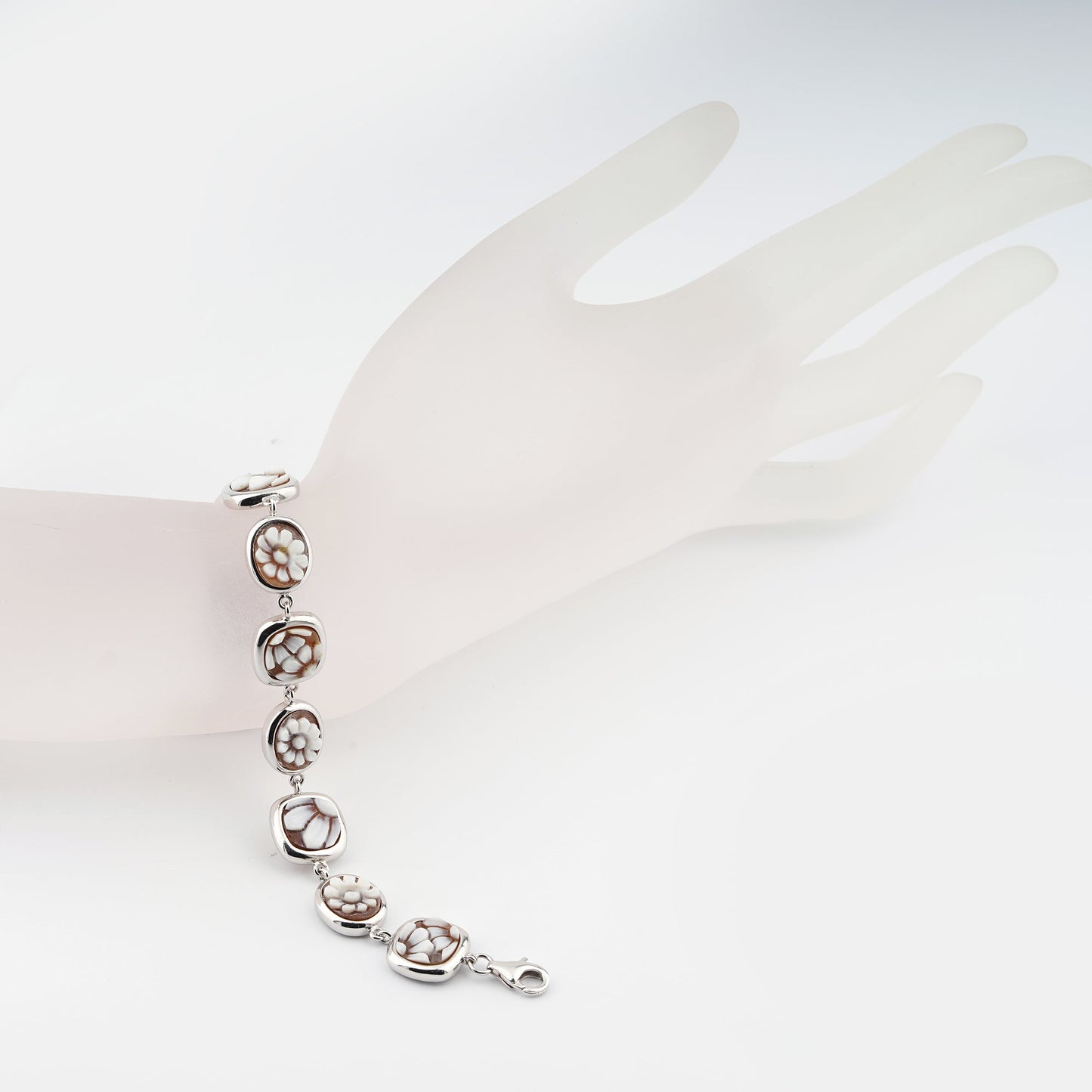 Bracciale-Classica-Cammeo-Fiori-Misti-Rodio-Bianco