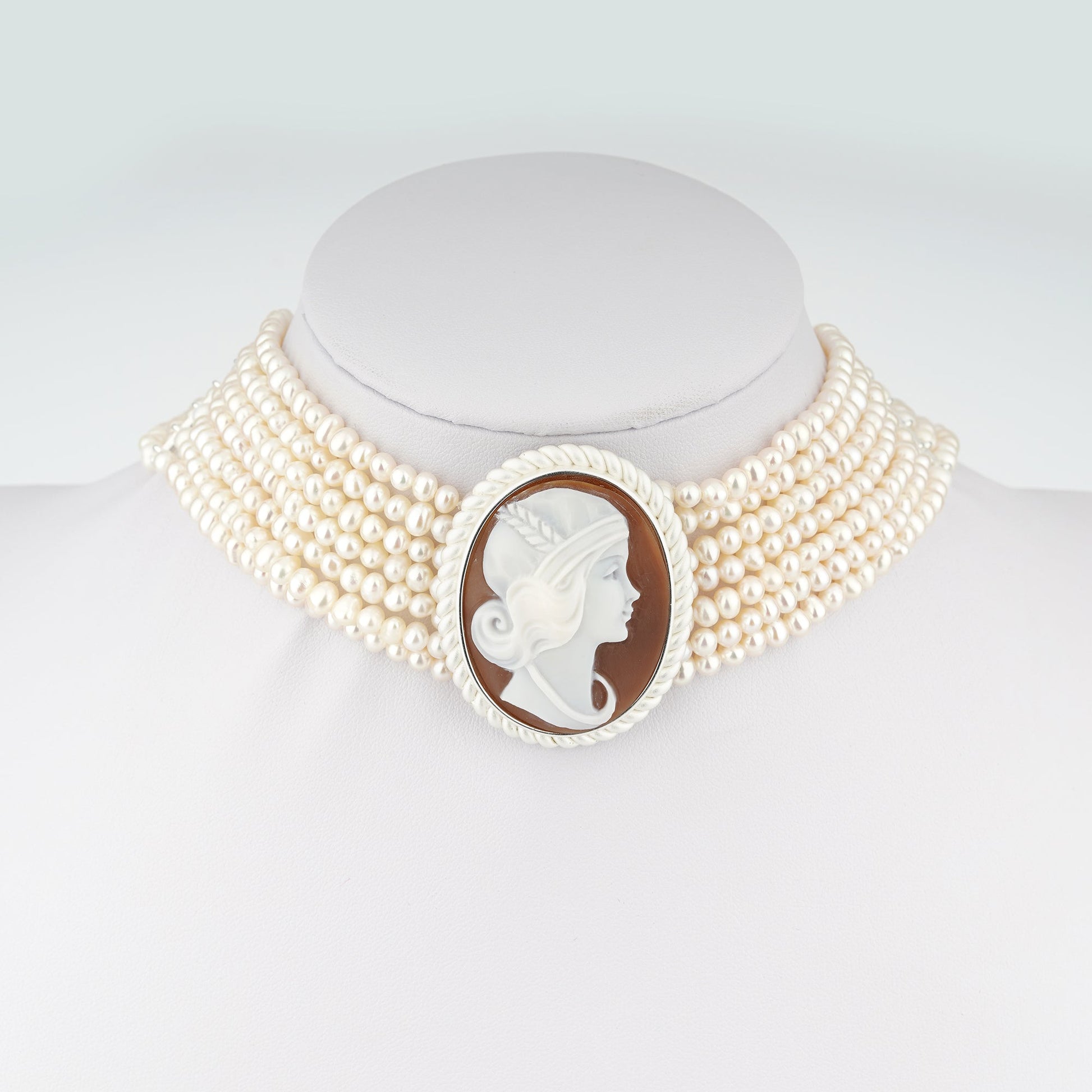 Collana-Cameo-Italiano-Raffaello-Cammeo-Profilo-Donna-Rodio-Bianco