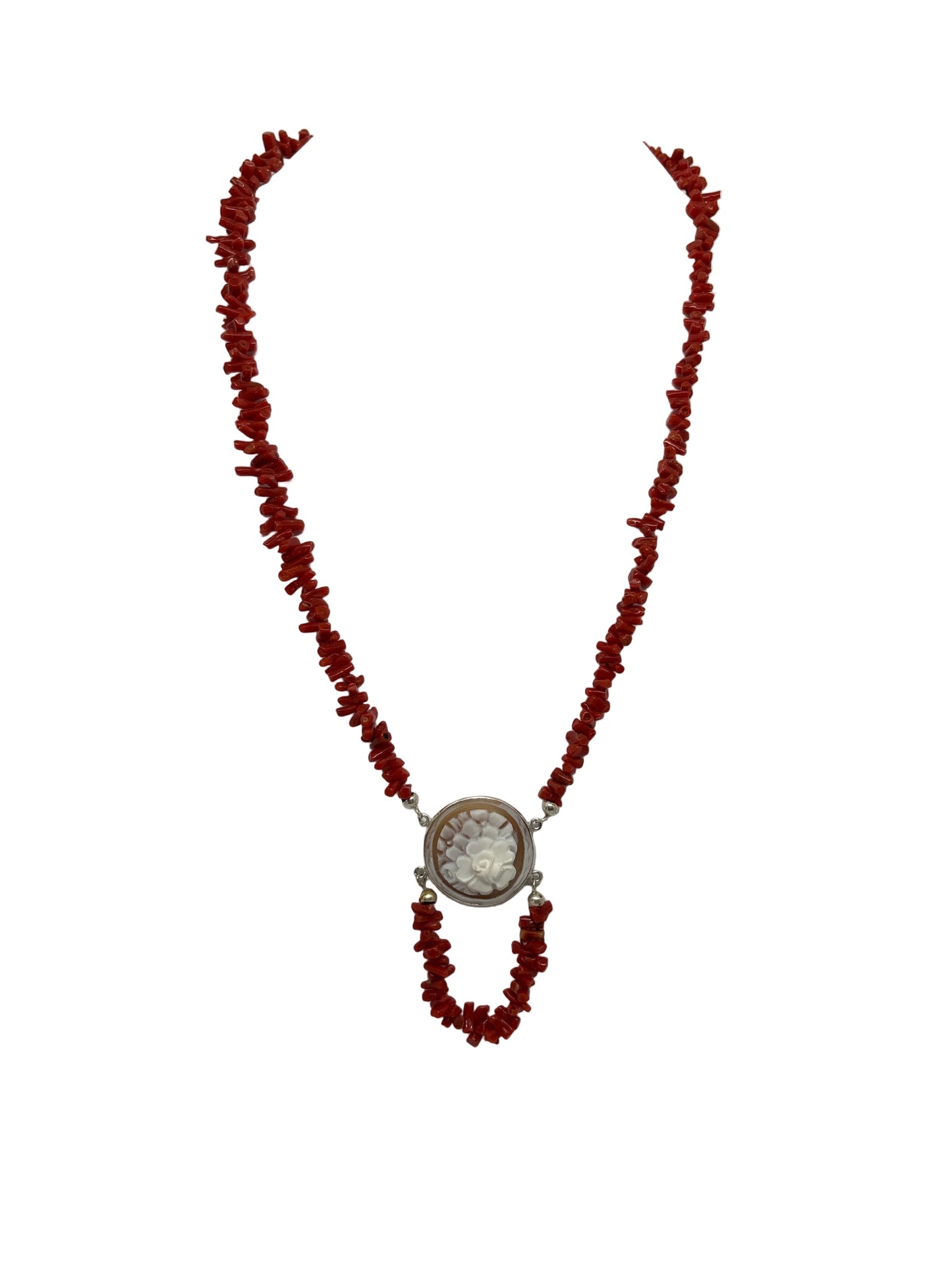 Collana Corallo e Cammeo incisione "Fiore"