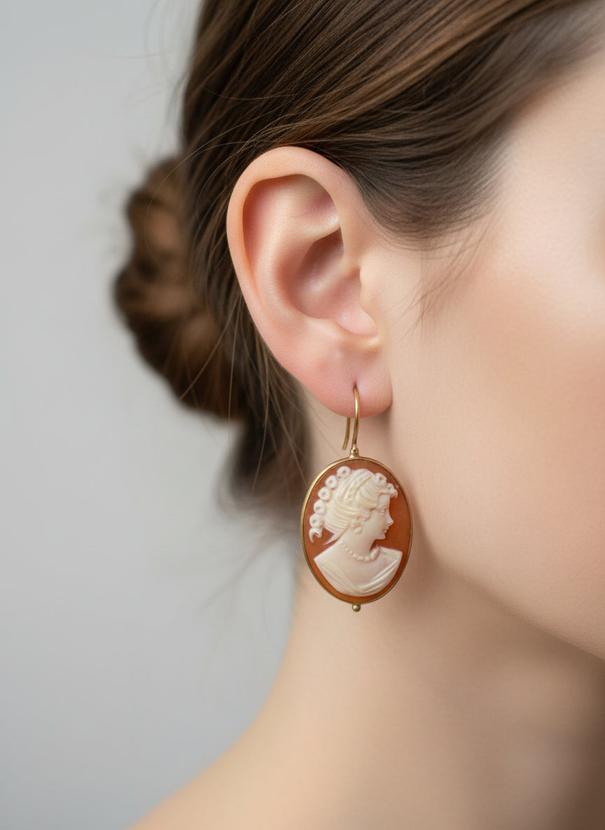 Orecchini in Cammeo Incisione "Profilo di Donna"