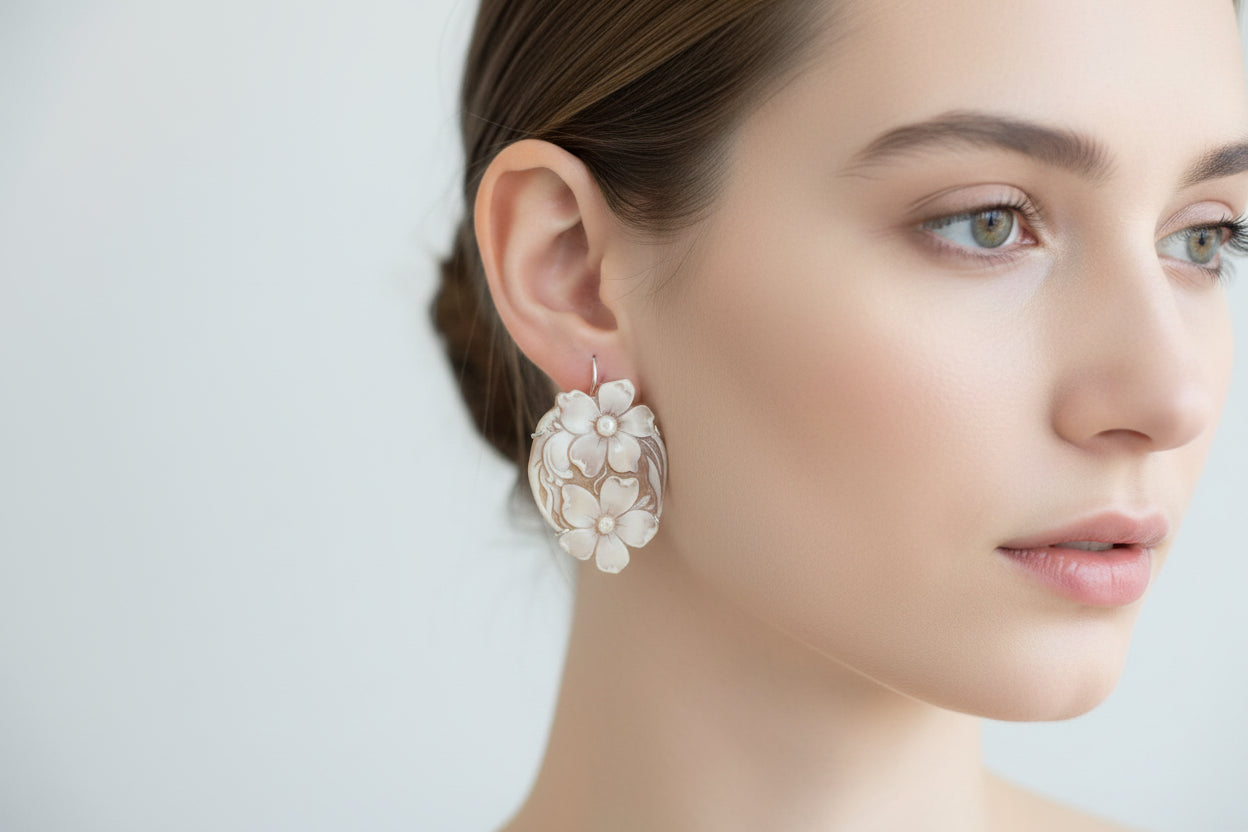 Orecchini in Cammeo incisione Fiori