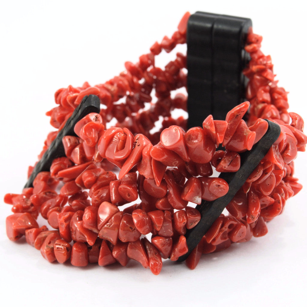 Bracciale corallo ed ebano