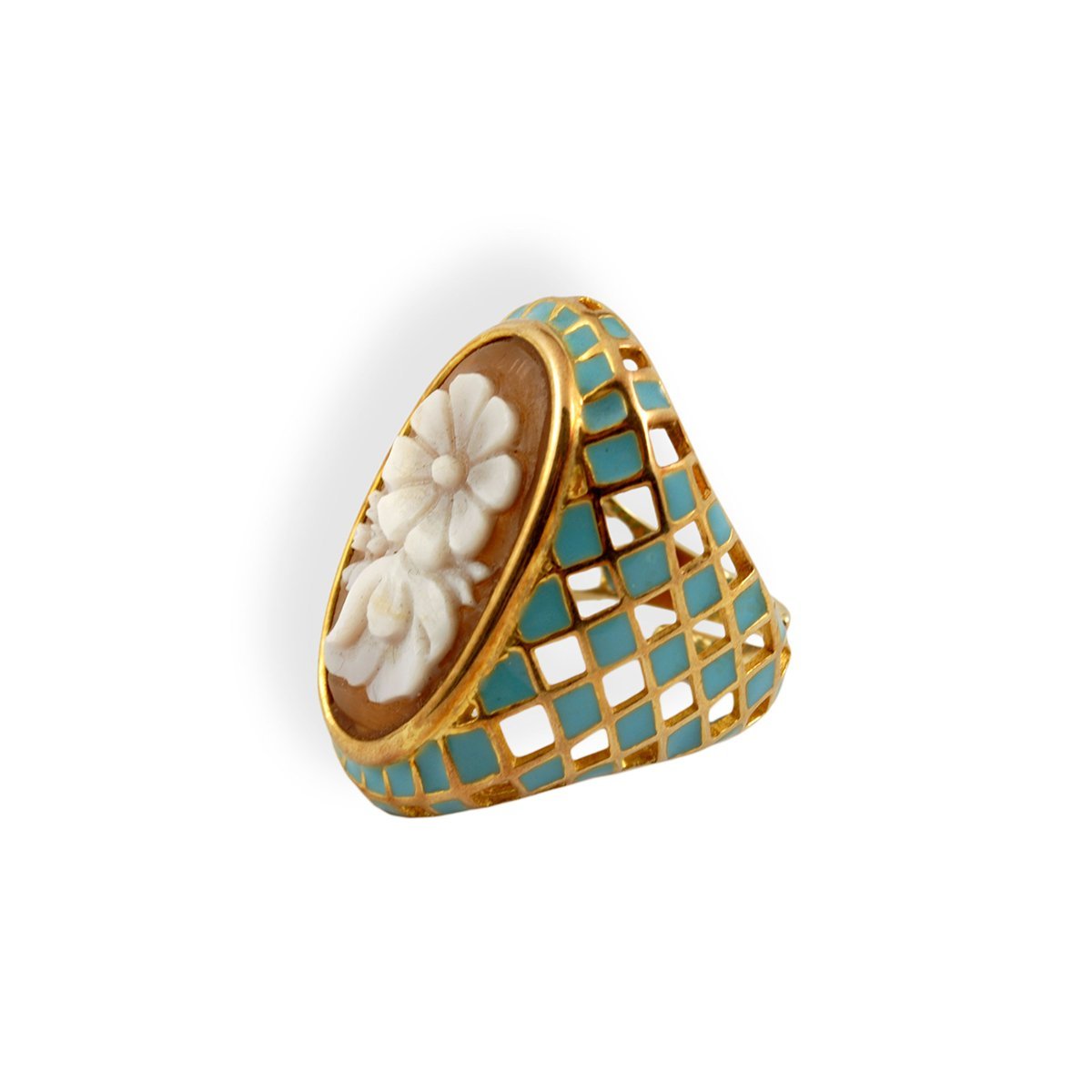 Anello Cameo Italiano Cammeo Fiori in Rilievo