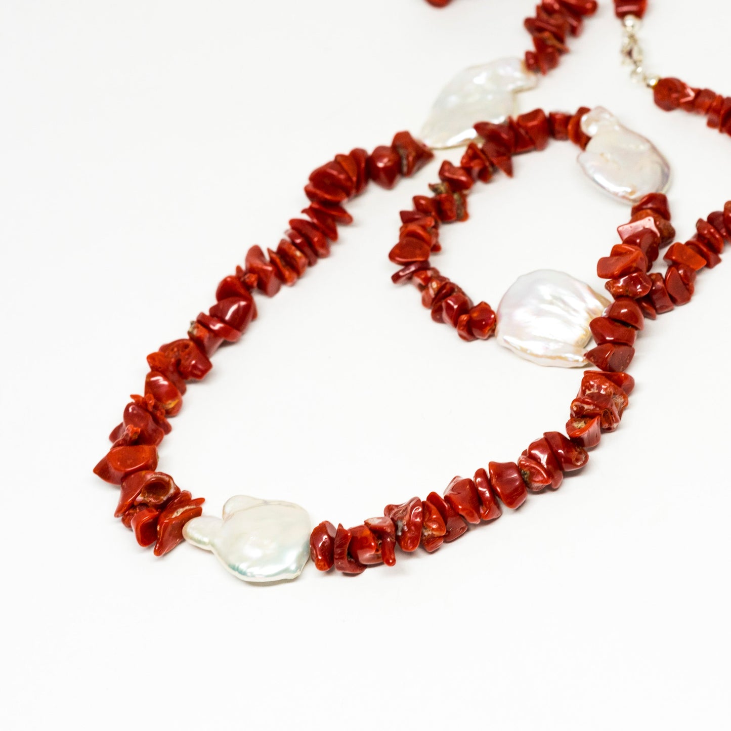 Collana in Corallo Rosso e Perle di Burma