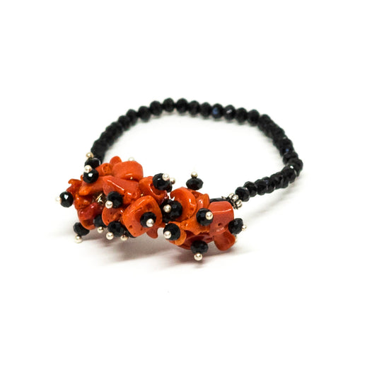 Bracciale in Agata Nera Sfaccettata e Corallo Rosso 