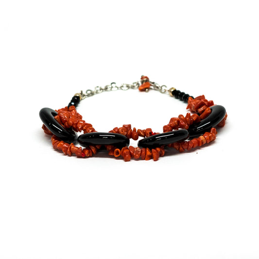 Bracciale in Agata Nera e Corallo Rosso