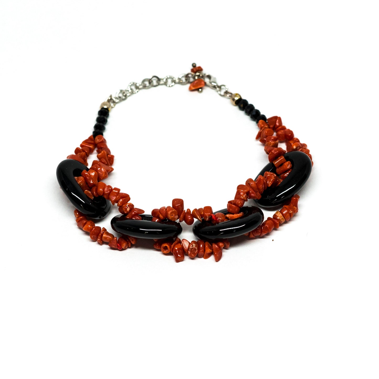 Bracciale in Agata Nera e Corallo Rosso