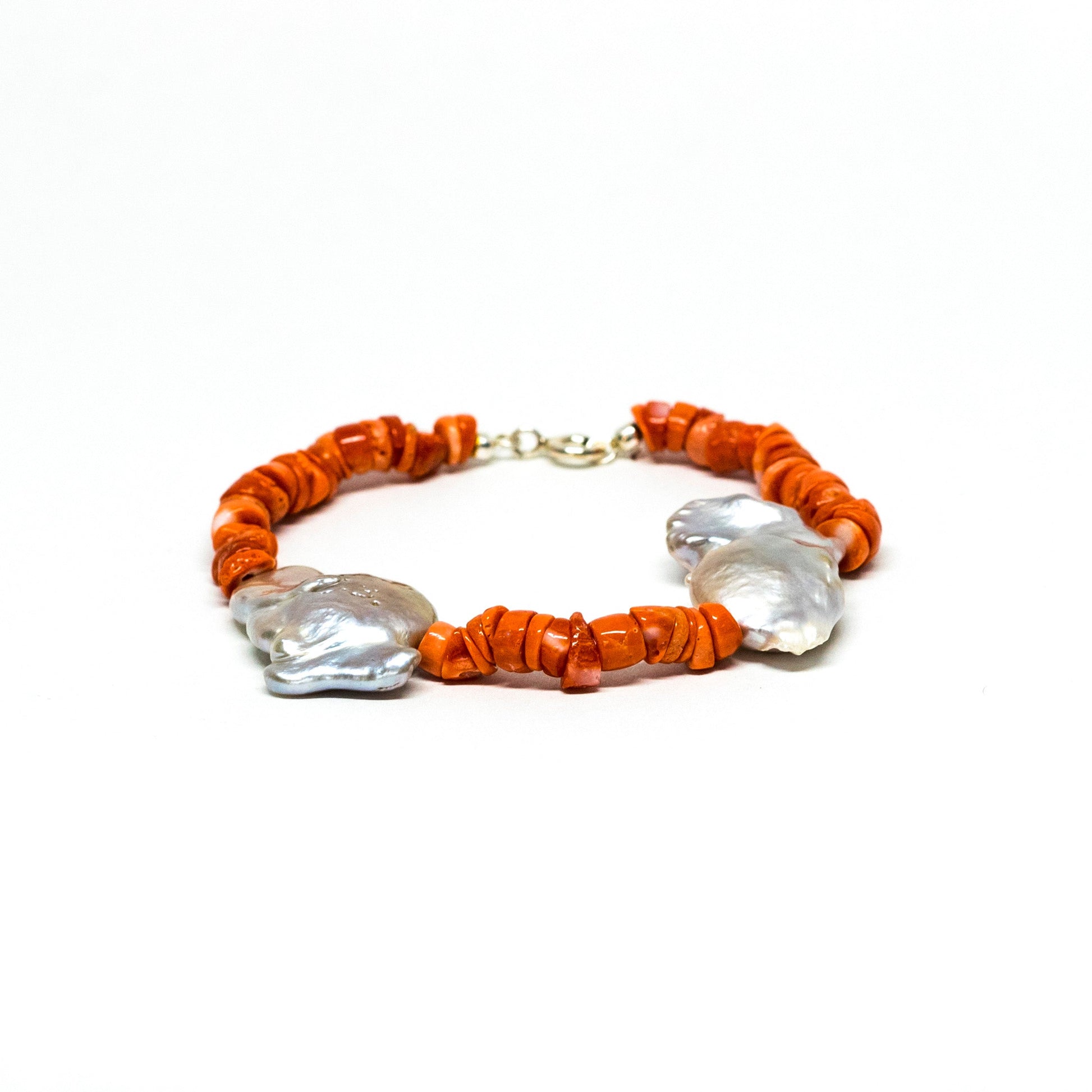 Bracciale in Corallo Arancione e Madreperla