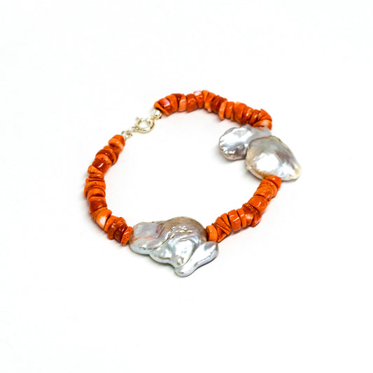 Bracciale in Corallo Arancione e Madreperla