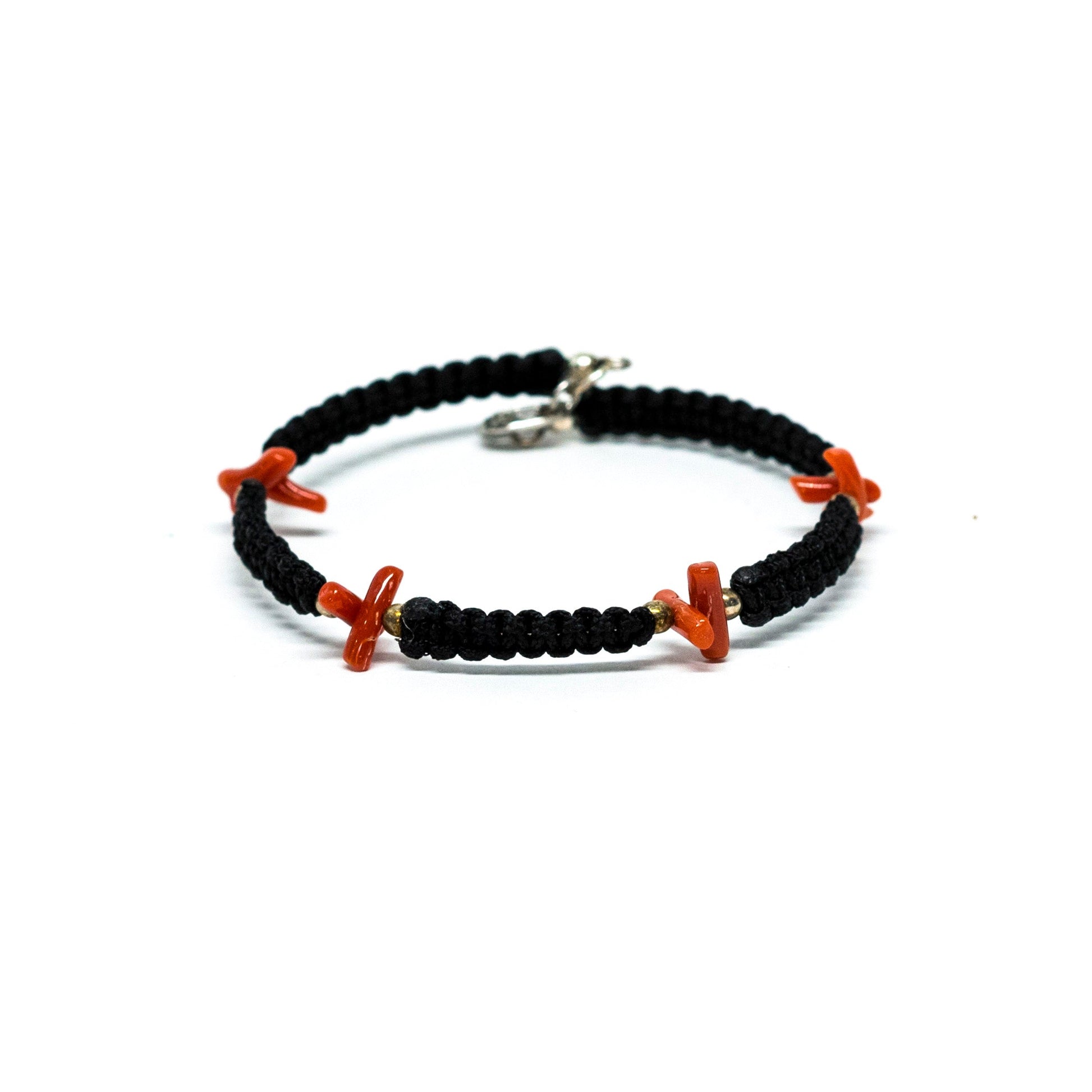 Bracciale con Cordoncino Intrecciato e Corallo Rosso