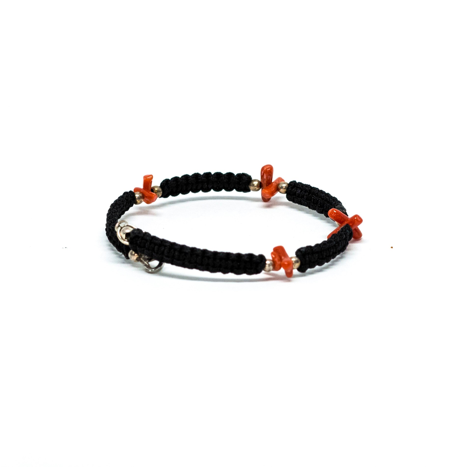 Bracciale con Cordoncino Intrecciato e Corallo Rosso