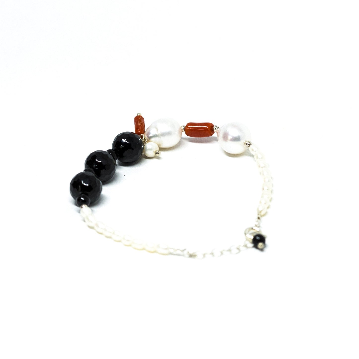 Bracciale con Perle, Corallo e Agata Nera Sfaccettata