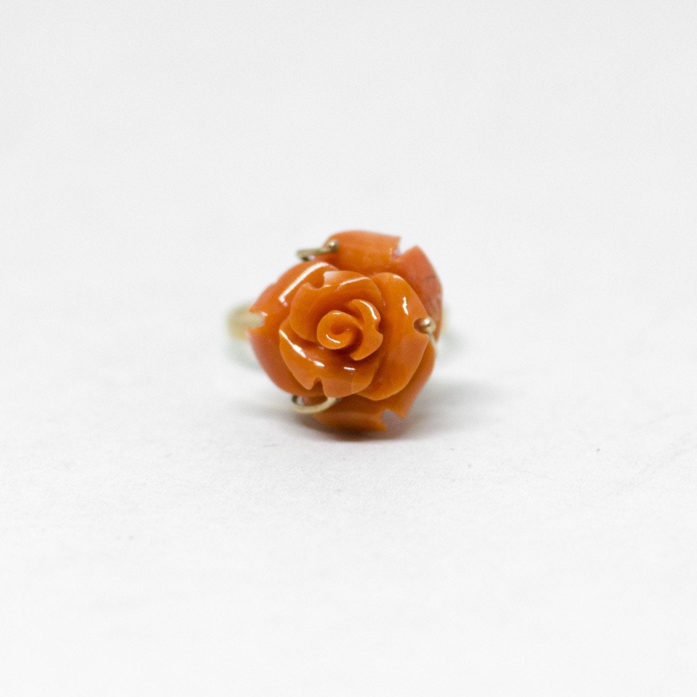 Anello Corallo Arancione Rosa Scolpita