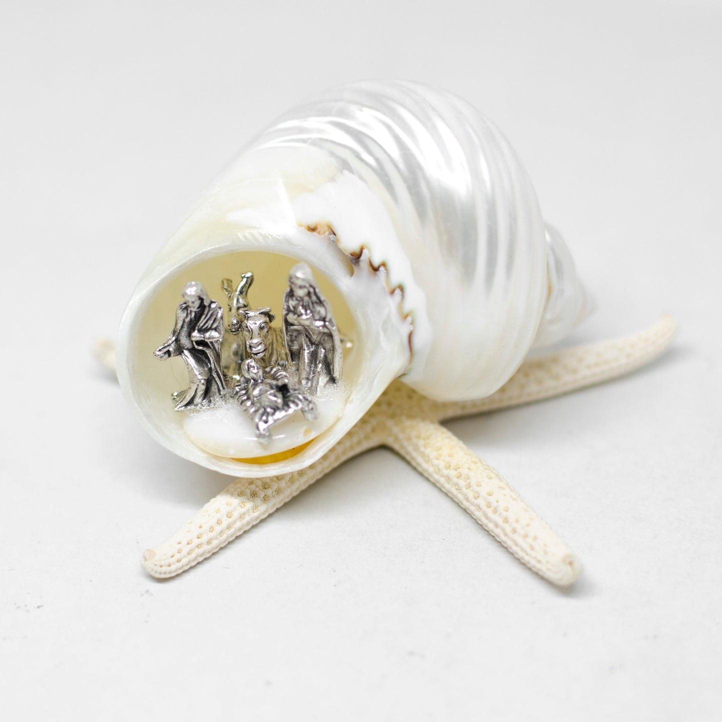 Nativity scene in shell with starfish