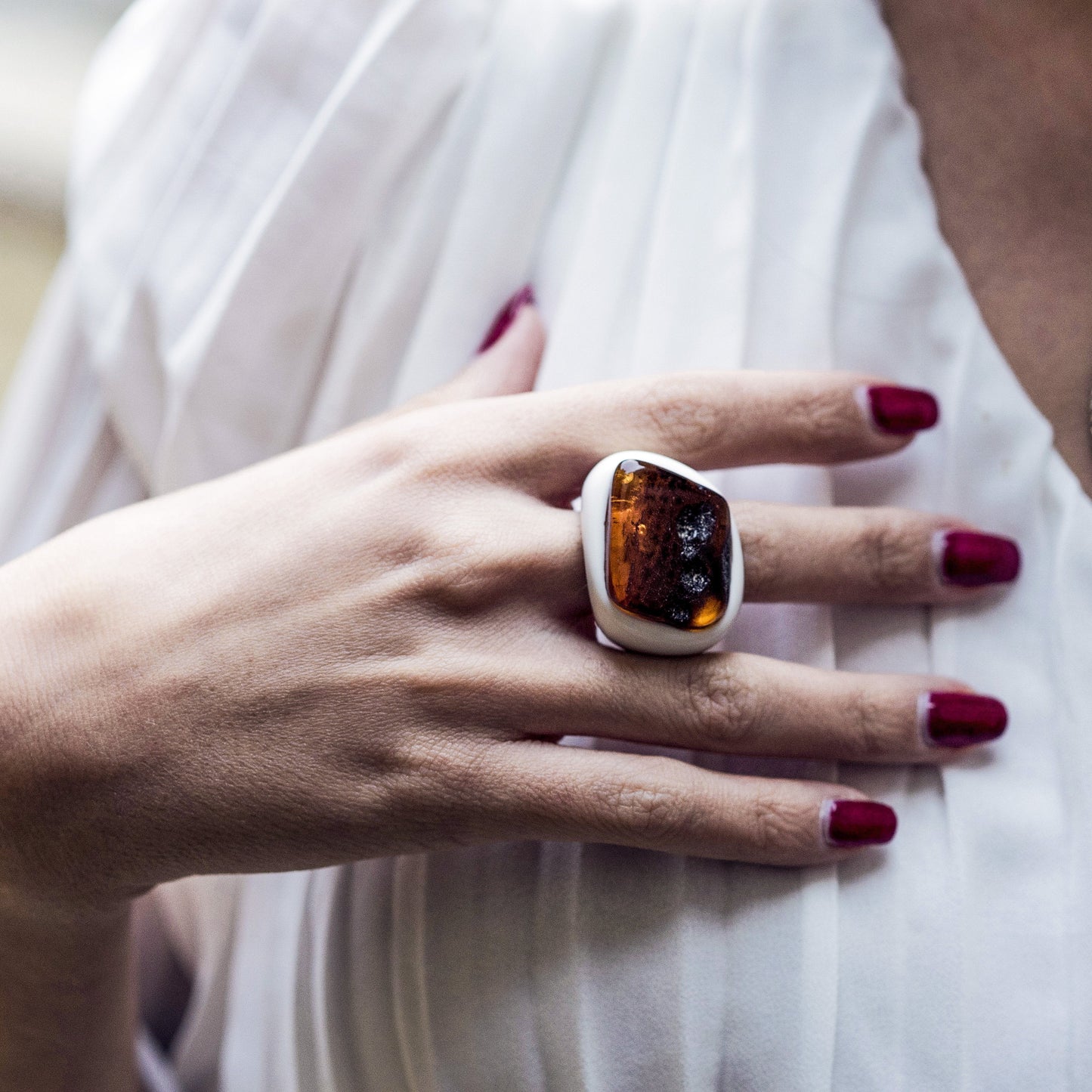 Amber stone ring