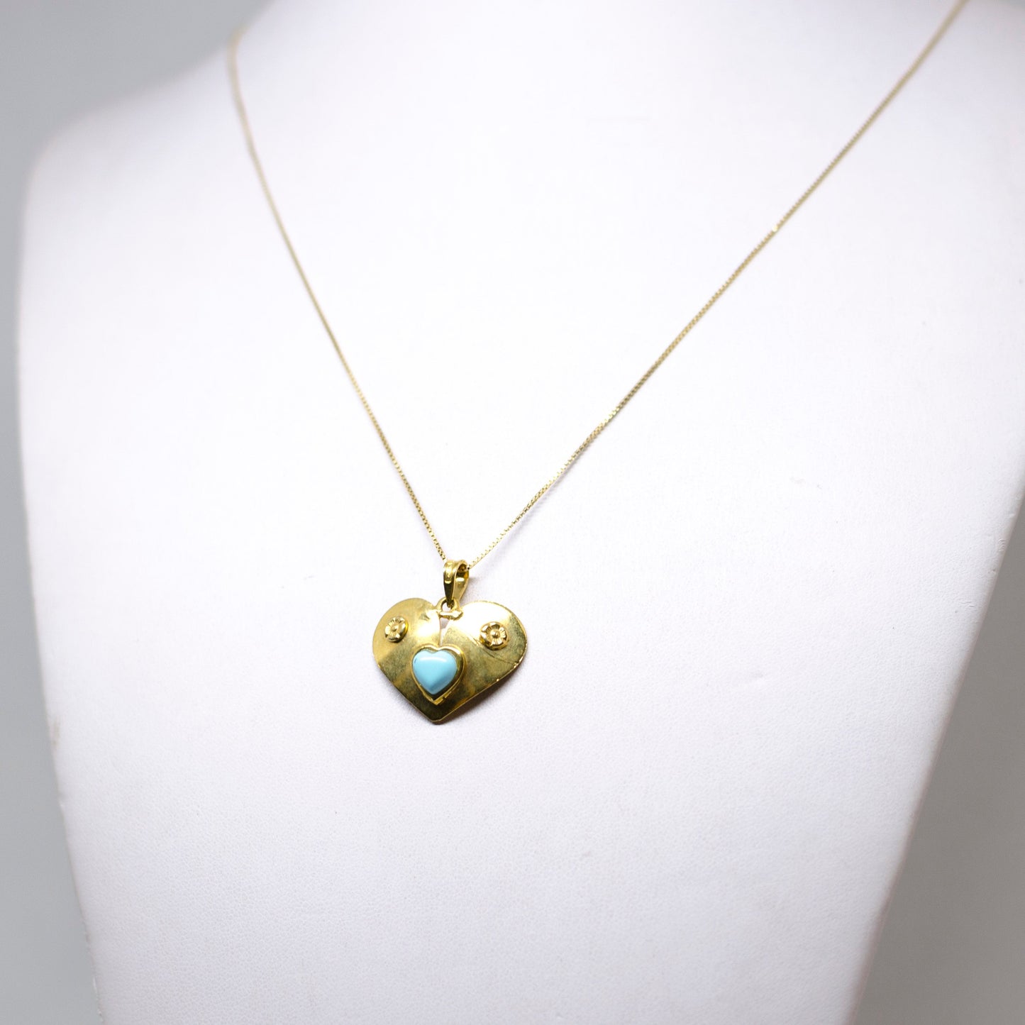 Gold Plated Silver Heart Pendant with Turquoise Paste