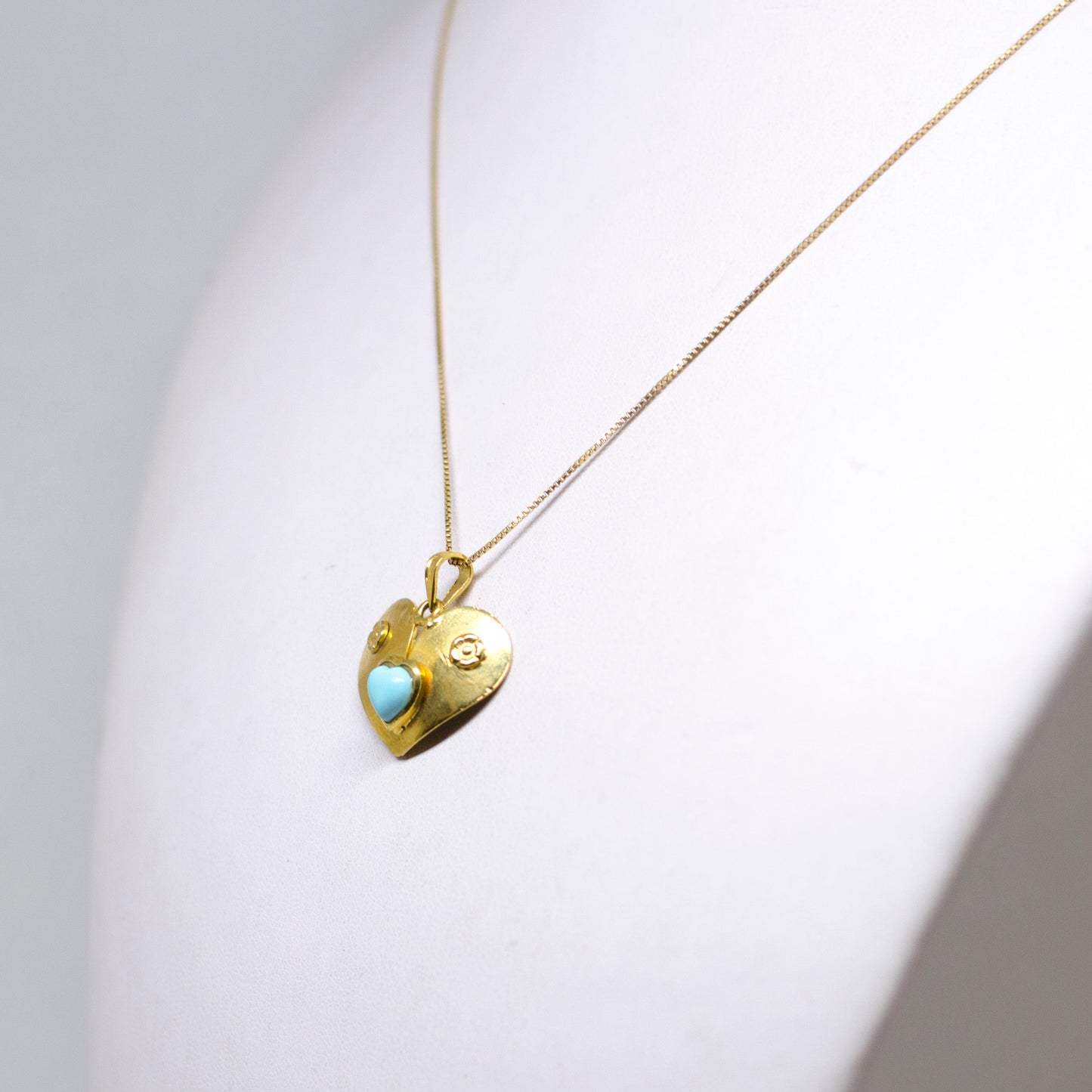 Gold Plated Silver Heart Pendant with Turquoise Paste